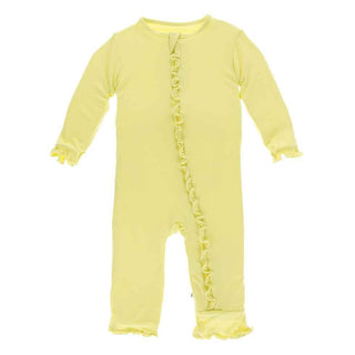 KicKee Pants Solid Layette Classic Ruffle Coverall with Zipper - Lime Blossom