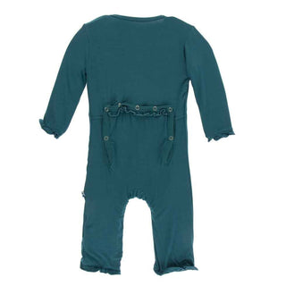 KicKee Pants Solid Layette Classic Ruffle Coverall with Zipper - Oasis