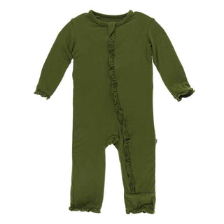 KicKee Pants Solid Layette Classic Ruffle Coverall with Zipper - Pesto