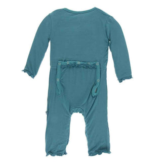 KicKee Pants Solid Layette Classic Ruffle Coverall with Zipper - Seagrass
