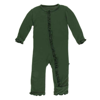 KicKee Pants Solid Layette Classic Ruffle Coverall with Zipper - Topiary