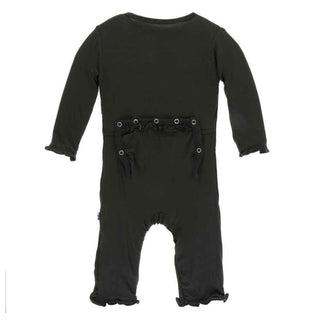 Solid Bamboo Layette Classic Ruffle Coverall with Zipper - Zebra Baby & Toddler Sleepwear