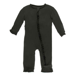 KicKee Pants Solid Layette Classic Ruffle Coverall with Zipper - Zebra