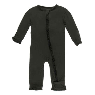 Solid Bamboo Layette Classic Ruffle Coverall with Zipper - Zebra Baby & Toddler Sleepwear