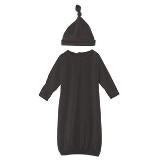 KicKee Pants Solid Layette Gown and Single Knot Hat Set - Midnight RT