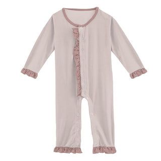 KicKee Pants Solid Long Sleeve Dahlia Flower Romper - Baby Rose with Antique Pink SP21