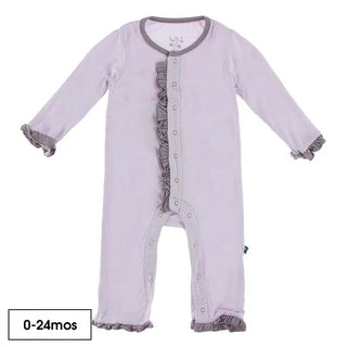 KicKee Pants Solid Long Sleeve Dahlia Flower Romper - Thistle with Quail