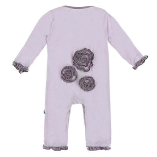 KicKee Pants Solid Long Sleeve Dahlia Flower Romper - Thistle with Quail
