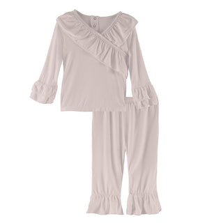 KicKee Pants Solid Long Sleeve Kimono Double Ruffle Outfit Set - Baby Rose SP21
