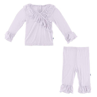 KicKee Pants Solid Long Sleeve Kimono Double Ruffle Outfit Set - Thistle
