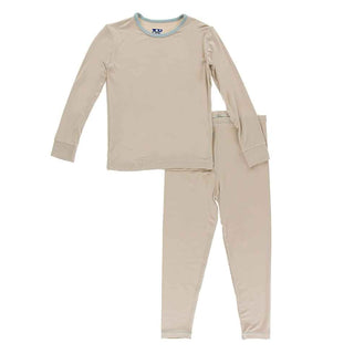KicKee Pants Solid Long Sleeve Pajama Set - Burlap with Jade