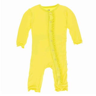 KicKee Pants Solid Muffin Ruffle Coverall with Snaps - Banana