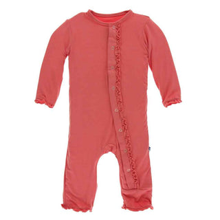KicKee Pants Solid Muffin Ruffle Coverall with Snaps - English Rose