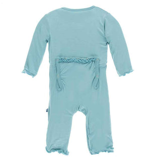 KicKee Pants Solid Muffin Ruffle Coverall with Snaps - Glacier