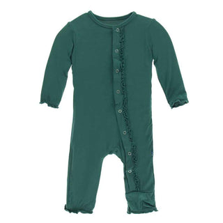KicKee Pants Solid Muffin Ruffle Coverall with Snaps - Ivy