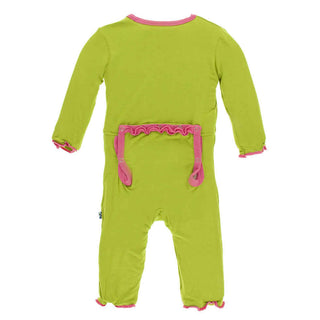 KicKee Pants Solid Muffin Ruffle Coverall with Snaps - Meadow with Flamingo