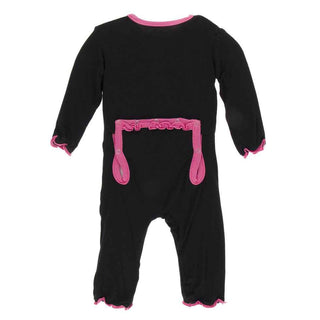 KicKee Pants Solid Muffin Ruffle Coverall with Snaps - Midnight with Flamingo
