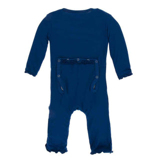 KicKee Pants Solid Muffin Ruffle Coverall with Snaps - Navy