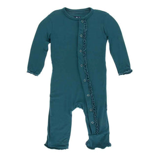 KicKee Pants Solid Muffin Ruffle Coverall with Snaps - Oasis