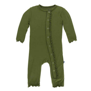 KicKee Pants Solid Muffin Ruffle Coverall with Snaps - Pesto
