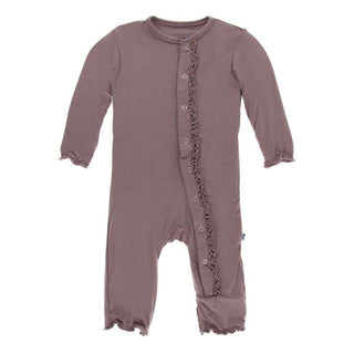 KicKee Pants Solid Muffin Ruffle Coverall with Snaps - Raisin