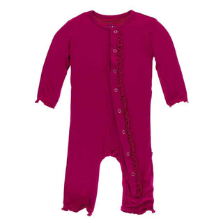 KicKee Pants Solid Muffin Ruffle Coverall with Snaps - Rhododendron