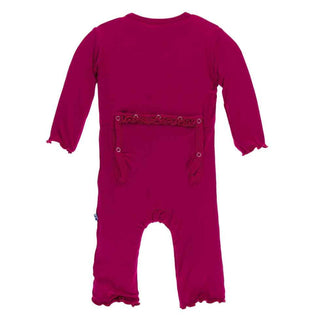 KicKee Pants Solid Muffin Ruffle Coverall with Snaps - Rhododendron