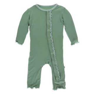 KicKee Pants Solid Muffin Ruffle Coverall with Snaps - Shore with Spring Sky