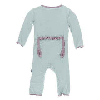 KicKee Pants Solid Muffin Ruffle Coverall with Snaps - Spring Sky with Sweet Pea