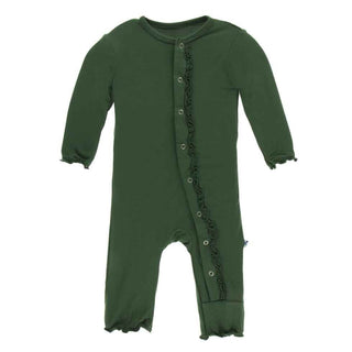 KicKee Pants Solid Muffin Ruffle Coverall with Snaps - Topiary