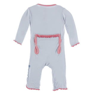 KicKee Pants Solid Muffin Ruffle Coverall with Zipper 21S1 - Dew with Strawberry 21S1