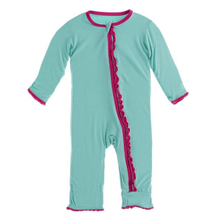 KicKee Pants Solid Muffin Ruffle Coverall with Zipper 21S1 - Glass with Prickly Pear 21S1