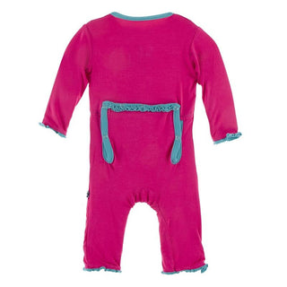 KicKee Pants Solid Muffin Ruffle Coverall with Zipper 21S1 - Prickly Pear with Neptune 21S1