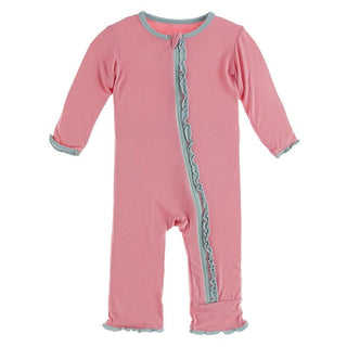 KicKee Pants Solid Muffin Ruffle Coverall with Zipper 21S1 - Strawberry with Jade