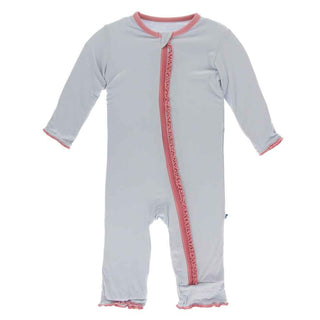 KicKee Pants Solid Muffin Ruffle Coverall with Zipper - Dew with Strawberry