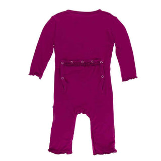 KicKee Pants Solid Muffin Ruffle Coverall with Zipper - Dragonfruit