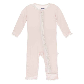 KicKee Pants Solid Muffin Ruffle Coverall with Zipper EH - Macaroon with Natural
