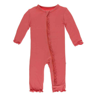 KicKee Pants Solid Muffin Ruffle Coverall with Zipper - English Rose