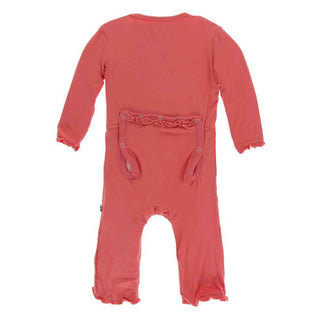 KicKee Pants Solid Muffin Ruffle Coverall with Zipper - English Rose