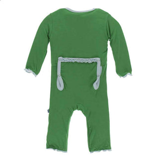 KicKee Pants Solid Muffin Ruffle Coverall with Zipper - Fern with Spring Sky