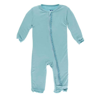 KicKee Pants Solid Muffin Ruffle Coverall with Zipper - Glacier