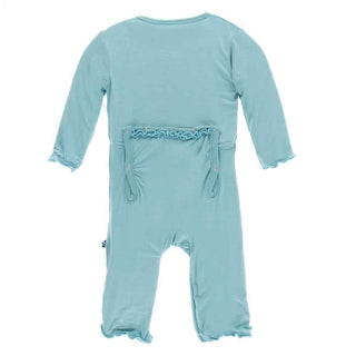 KicKee Pants Solid Muffin Ruffle Coverall with Zipper - Glacier