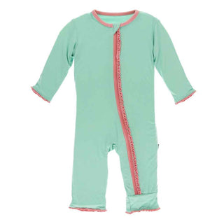 KicKee Pants Solid Muffin Ruffle Coverall with Zipper - Glass with Strawberry