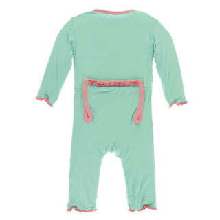 KicKee Pants Solid Muffin Ruffle Coverall with Zipper - Glass with Strawberry