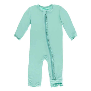 KicKee Pants Solid Muffin Ruffle Coverall with Zipper - Glass