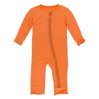KicKee Pants Solid Muffin Ruffle Coverall with Zipper - Nectarine