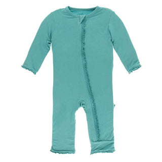 KicKee Pants Solid Muffin Ruffle Coverall with Zipper - Neptune