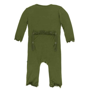 KicKee Pants Solid Muffin Ruffle Coverall with Zipper - Pesto