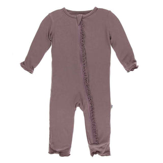 KicKee Pants Solid Muffin Ruffle Coverall with Zipper - Raisin