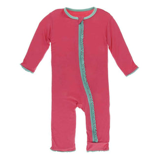 KicKee Pants Solid Muffin Ruffle Coverall with Zipper - Red Ginger with Glass